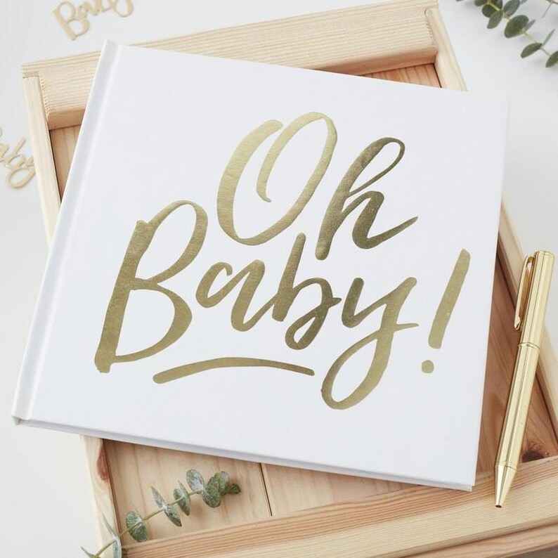 Baby Shower Guest Book Gold And White Guest Book Oh Baby Etsy