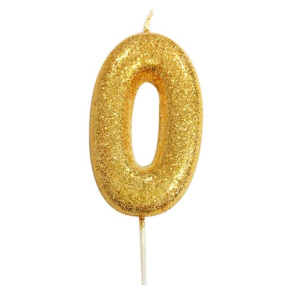 Number 0 Gold Glitter Candle Gold Birthday Candles Birthday Etsy