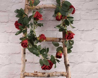 Red Rose Flower Garland, Artificial Flowers, Vines, Flower Garland, Rustic Wedding Decorations, Home Decorations, Party Decorations,