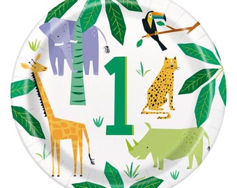 8 Wild Animals Safari 1st Birthday Party Plates, Birthday Party Plates, Birthday Party Decorations, 1st Birthday Party Decorations,