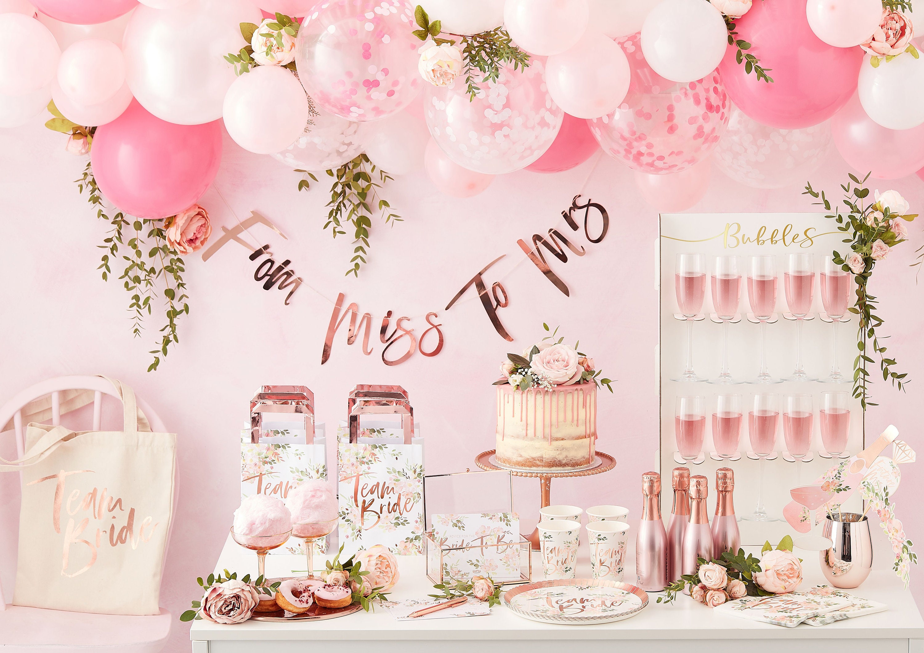 Floral Hen Party Decorations Rose Gold Hen Party Team Bride Etsy