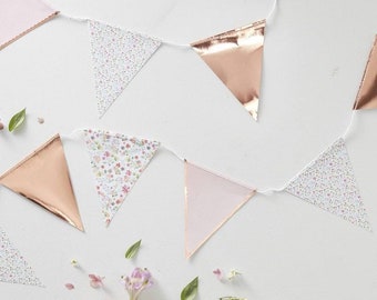 Rose Gold Floral Bunting, Hen Party Banner, Birthday Backdrop, Birthday Garland, Team Bride Banner, Bride to be Banner