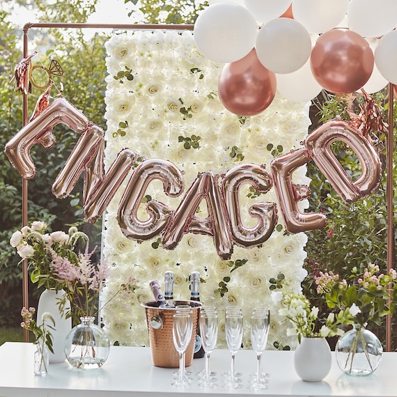 Rose Gold Engaged Balloon Bunting. Engagement Party Decorations, Hen Party  Balloons, Rose Gold Party Decorations, She Said Yes Party Decor 