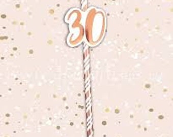 6 Rose Gold 30th Birthday Straws, Rose Gold Birthday, Paper Straws, Party Straws, Rose Gold Straws, Party Tableware, Birthday Party Straws