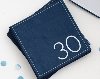 16 serviettes du 30e anniversaire de la marine, vaisselle de fête du trentième anniversaire, fête du 30e anniversaire, vaisselle de fête