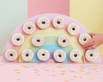 Rainbow Donut Wall, Pastel Donut Wall, Birthday Donut Cake Stand, Girls Party, Food Displays, Party Buffet, Birthday Cake, Party Decoration