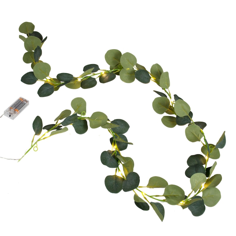 Eucalyptus Lights Garland, Wedding Garland, Rustic Wedding Decorations, Leaf Garland, Eucalyptus Decorations, Eucalyptus Table Runner image 2