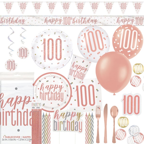 Rose Gold 100th Birthday Decorations, One Hundred Birthday Decorations, Birthday Party Decorations, Rose Gold 100 Birthday Party Decorations