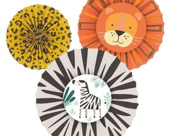 3 Wild Animals Fan Decorations,  Birthday Party Decorations, Party Bunting, 1st Birthday Party, Birthday Decorations, Party Decoration