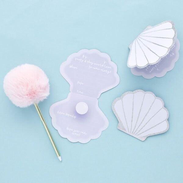 10 Shell Party Invites, Mermaid Birthday Party Invitations, Seashell Under the Sea Celebration Invitations,