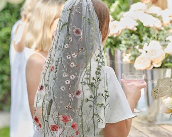 Embroidered Floral Hen Party Veil, Bridal Shower Floral Hen Party Veil, Bride to Be, Bachelorette Party Veil, Bride to Be Gifts,