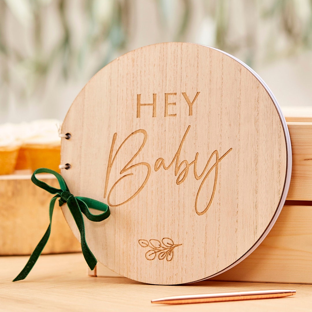 Baby Shower Guest Book, Wooden Guest Book, Botanical Baby Shower, Hey