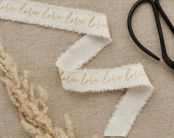 Gold Love Ribbon, Wedding Decorations, Frayed Cotton Ribbon, Gold Wedding Decorations, Wedding Favours