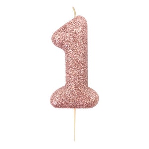 Number 2 Rose Gold Glitter Candle, 2nd Birthday Rose Gold Candle