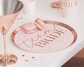 8 Blush Rose Gold Hen Party Plates, Team Bride Plates, Rose Gold Bachelorette Party, Bridal Shower Party Paper Plates