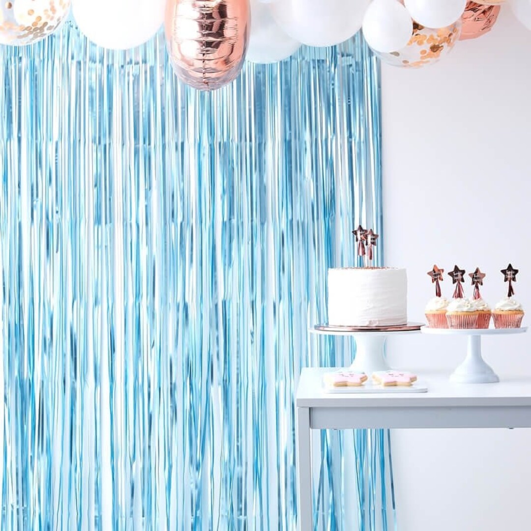 Light Blue Foil Fringe Curtain Decoration Boys Baby Shower Etsy