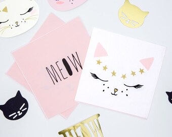 20 Cat Party Napkins, Birthday, Neutral Baby Shower, Cat Party Decorations, Baby Shower Decor, 1st Birthday Party, Kids Party, Kitten Party