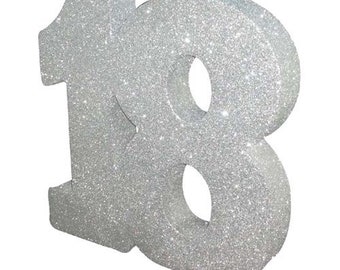 Zilver glitter 18e verjaardag feesttafeldecoratie, zilver 18 glitter middelpunt, 18e verjaardag decoraties, jubileum feestdecoraties