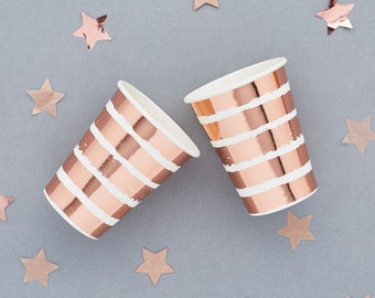10 Rose Gold Stripe Party Cups, Rose Gold Wedding Cups, Rose Gold Anniversary Party, Engagement Party, Rose Gold Party Decorations