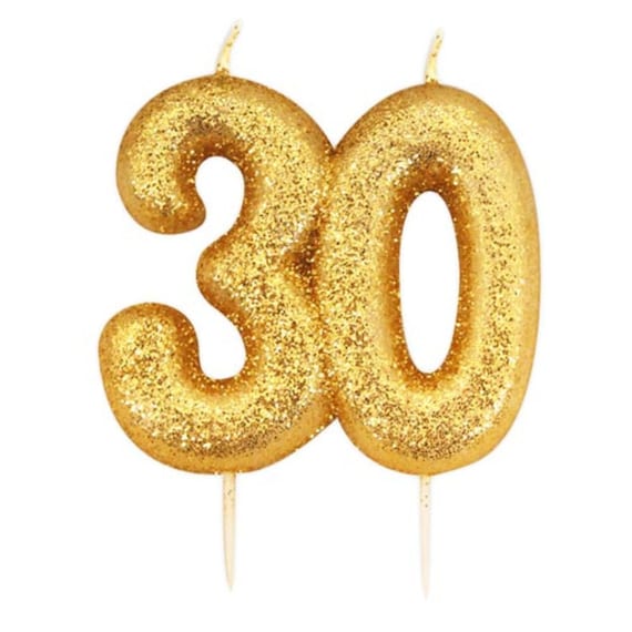 Number 30 Gold Glitter Candle, 30th Birthday Gold Candle, Birthday Cake  Candle, Gold Decorations, 30th Wedding Anniversary Party 