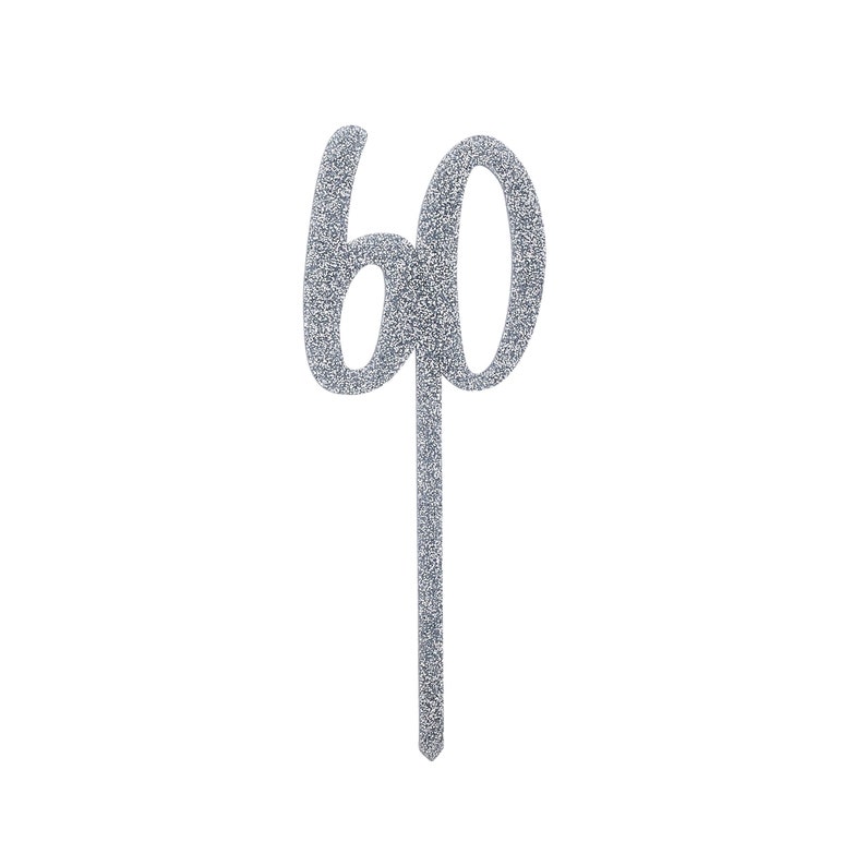Silver Glitter Party Cake Topper Silver Glitter 60th Birthday Cake Topper Silver Birthday Cake Topper Silver Cake Decorations
