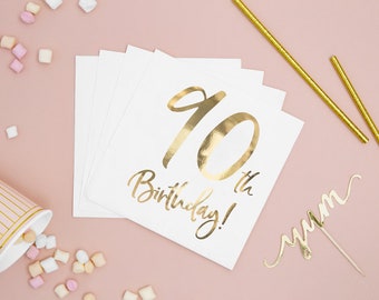 20 serviettes d'anniversaire dorées pour le 90e anniversaire, serviettes de fête d'anniversaire pour le 90e anniversaire, vaisselle d'anniversaire, 90e anniversaire, vaisselle de fête, paquet de 20