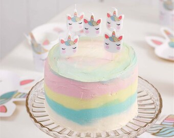 5 bougies de gâteau de licorne, bougies de fête d’anniversaire, décorations de fête, décorations de fête arc-en-ciel, décorations de fête d’anniversaire, fête arc-en-ciel