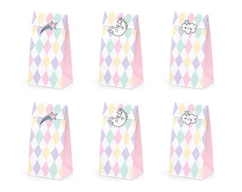 6 Unicorn Party Bags, Unicorn Gift Bags, Girls Birthday Party, Children's Party Bags