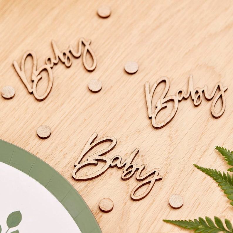Wooden Baby Shower Confetti Baby Table Confetti Baby Shower Table Decor Botanical Baby Shower Decor Neutral Baby Shower New