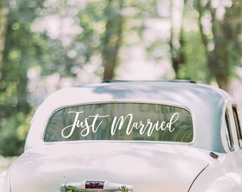 Pegatina de coche recién casado, decoraciones de boda, decoración de boda rústica, pegatinas de coche, pegatina blanca recién casada