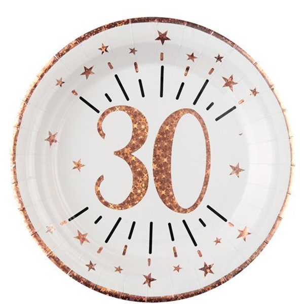 10 Rose Gold 30th Birthday Plates, Thirtieth Birthday Party Plates, Birthday Tableware, 30th Birthday Party, Rose Gold Party Decorations