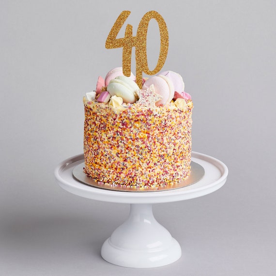 Gold Glitter 40th Birthday Cake Topper, Gold Birthday Cake Topper