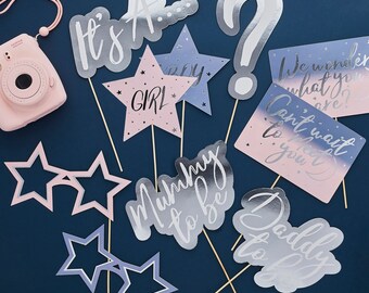 10 Baby Shower Photo Props, Pink and Blue Gender Reveal Baby Photo Booth Props, Neutral Baby Shower, Baby Shower Game, Baby Shower Gift