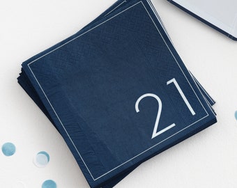 16 Navy Blue 21st Birthday Napkins , Twenty First Birthday Party Decorations, 21st Birthday Party, Party Tableware