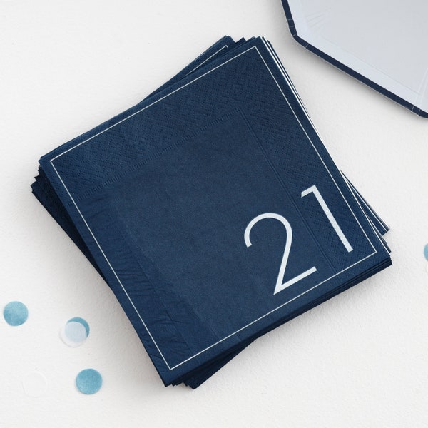 16 Navy Blue 21st Birthday Napkins , Twenty First Birthday Party Decorations, 21st Birthday Party, Party Tableware