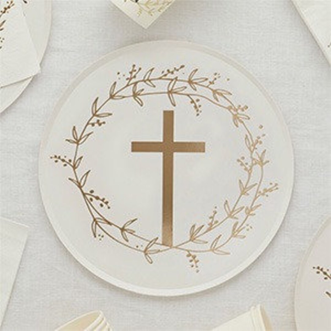 8 Gold Cross Paper Plates Christening Party Plates Etsy