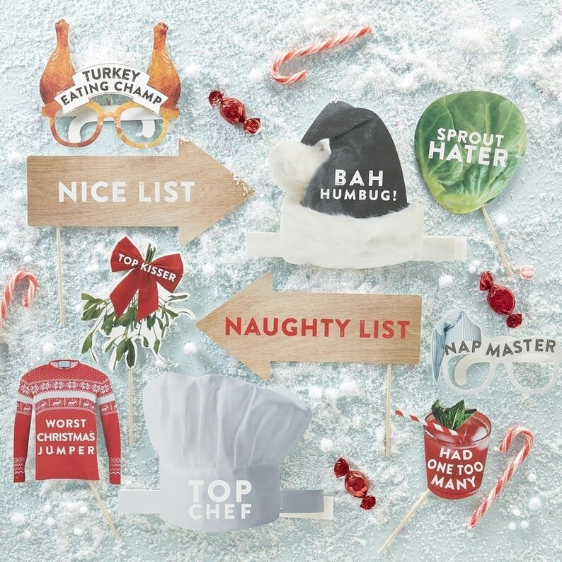 Christmas Party Photo Props Photo Booth Props Christmas Selfie Kit 10Pk Seasonal Holiday Selfie Kit Christmas Photo Props