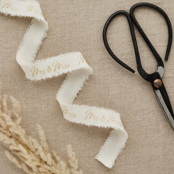 Gold Mr and Mrs Ribbon, Wedding Decorations, Frayed Cotton Ribbon, Gold Wedding Decorations, Wedding Favours
