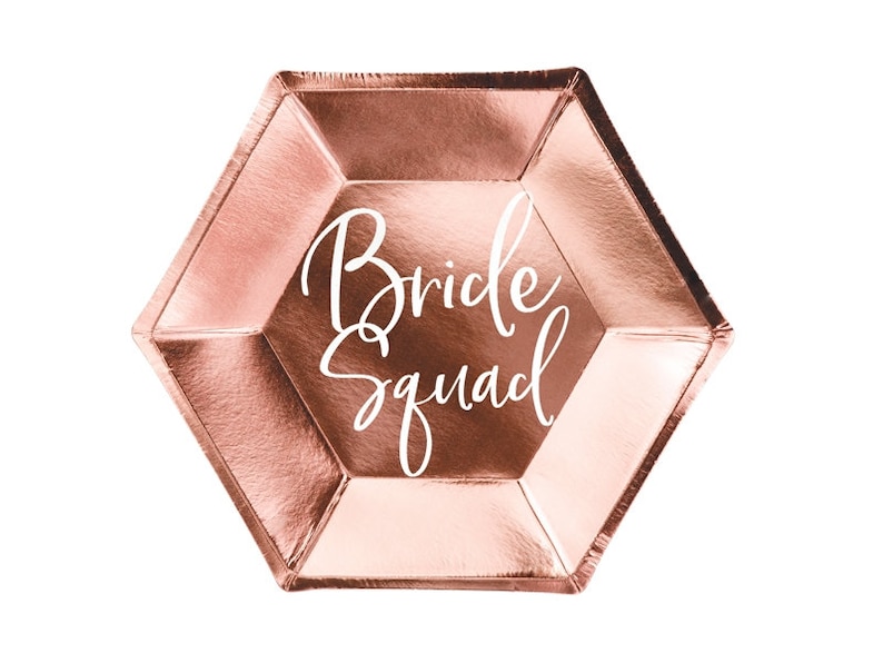 Hen Party Tableware 6 Rose Gold Bride Squad Plates Bridal Shower Bachelorette Party Rose Gold Hen Party Plates Paper Party Plates