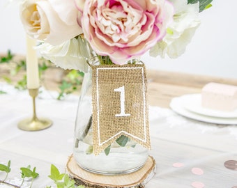 Burlap Wedding Table Numbers, Burlap White Script Wedding Table Numbers 1 - 20, Wedding Table Decor, Table Number Centre Pieces