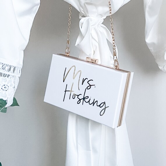 personalised mrs clutch bag