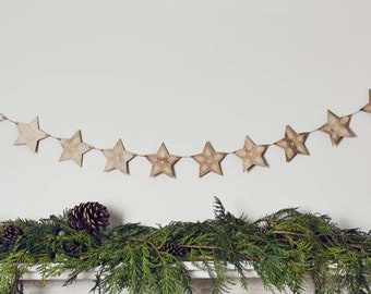 Guirnalda de Estrellas de Madera 2M, Empavesado de Estrellas de Navidad, Decoraciones Navideñas, Guirnalda de Navidad, Decoraciones de Madera, Decoraciones para Fiestas de Cumpleaños