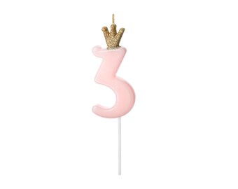 Number 3 Pink Gold Glitter Candle, Pink Birthday Candles, Birthday Candle, Age Candles, Pink Birthday Party Decor, 3rd Birthday Party