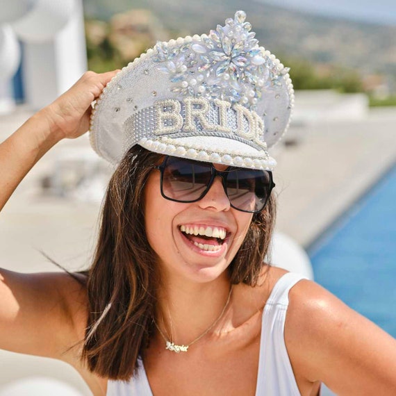 Rhinestone Pearl Bride Hen Party Hat, Bachelorette Party Weekend