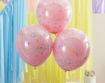 3 Large Pastel Pink Confetti Balloons, Birthday Party Balloons, Baby Shower, Hen Party Balloons, Wedding Balloons, Bachelorette Party