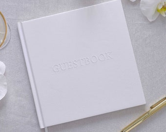 White Embossed Wedding Guest Book, Party Guest Book, White Wedding Decorations, Wedding Keepsake, Wedding Reception Guestbook