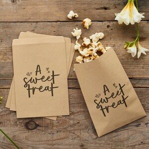 20 Sweet Treat Bags, Party Bags, Rustic Wedding Black Script Party Bags, Kraft Bags, Treat Favour Bags, Treat Gift Bags