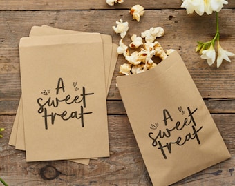 20 Sweet Treat Bags, Party Bags, Rustic Wedding Black Script Party Bags, Kraft Bags, Treat Favour Bags, Treat Gift Bags