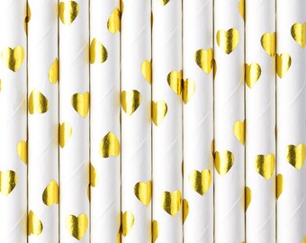 10 Gold Heart Party Straws, Hen Party, Birthday Party Decorations, Bachelorette Party Straw, Bridal Shower Straws, Gold Decorations,