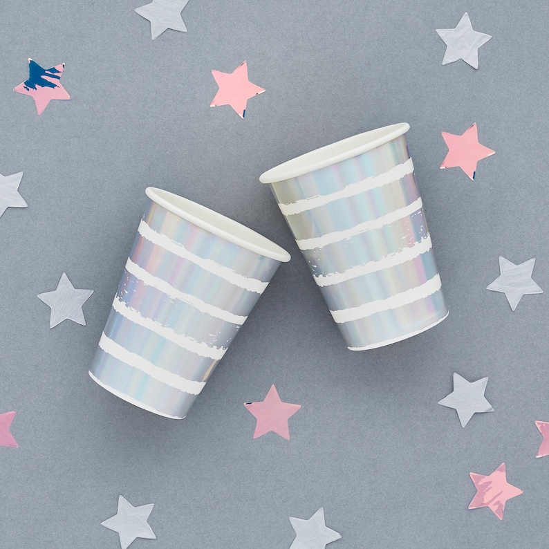 10 Iridescent Silver Stripe Party Wedding mart Cups Sil Luxury goods